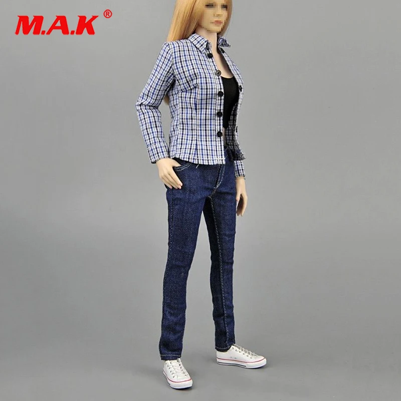 ZYTOYS 1/6 ZY5012 женский синий клетчатый джинсовый костюм женская рубашка джинсы