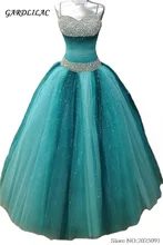 2019 Spaghetti Strap vestido de Baile Quinceanera Vestidos Contas de Cristal Contraste Longo Prom Dress Lace-UP Vestidos de 15 Años