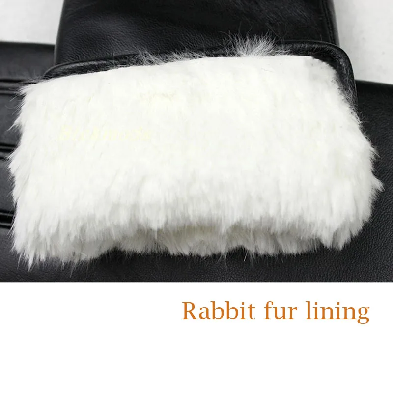 Овчина кожаные перчатки женские толстые зимние теплые белые кроличий мех подкладка новые женские перчатки для сенсорного экрана