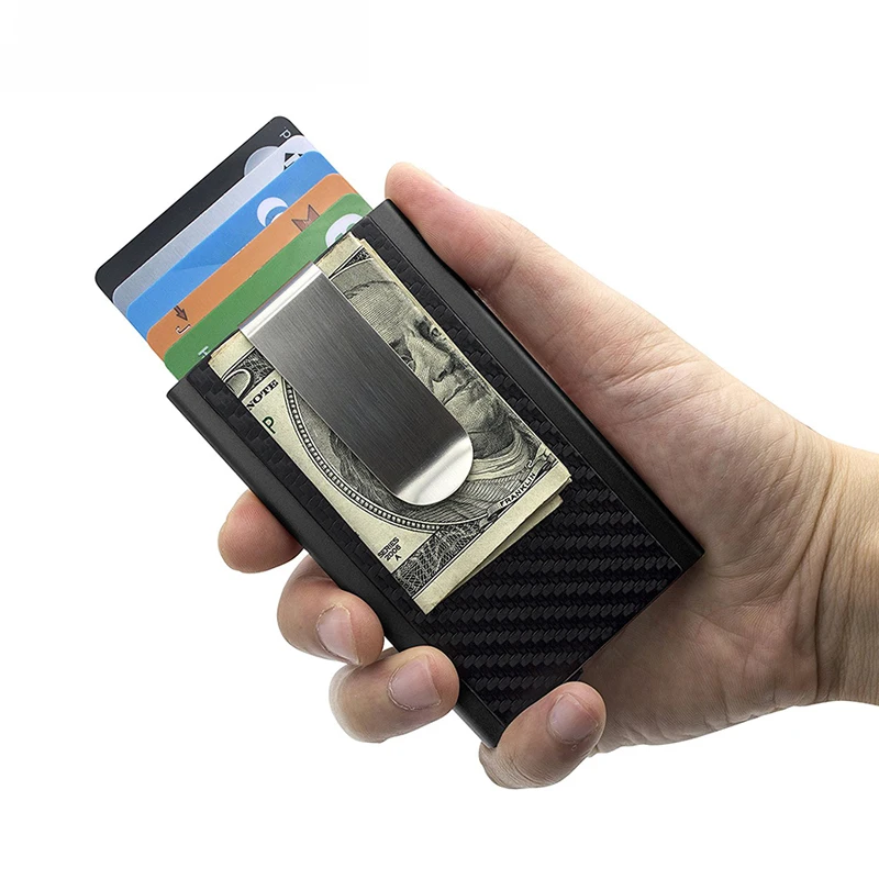 

Slim Wallet Aluminum Front Pocket Wallet With ClipRFID Blocking Wireless Theft Purse Automatic Pop Up Credit Card Holders