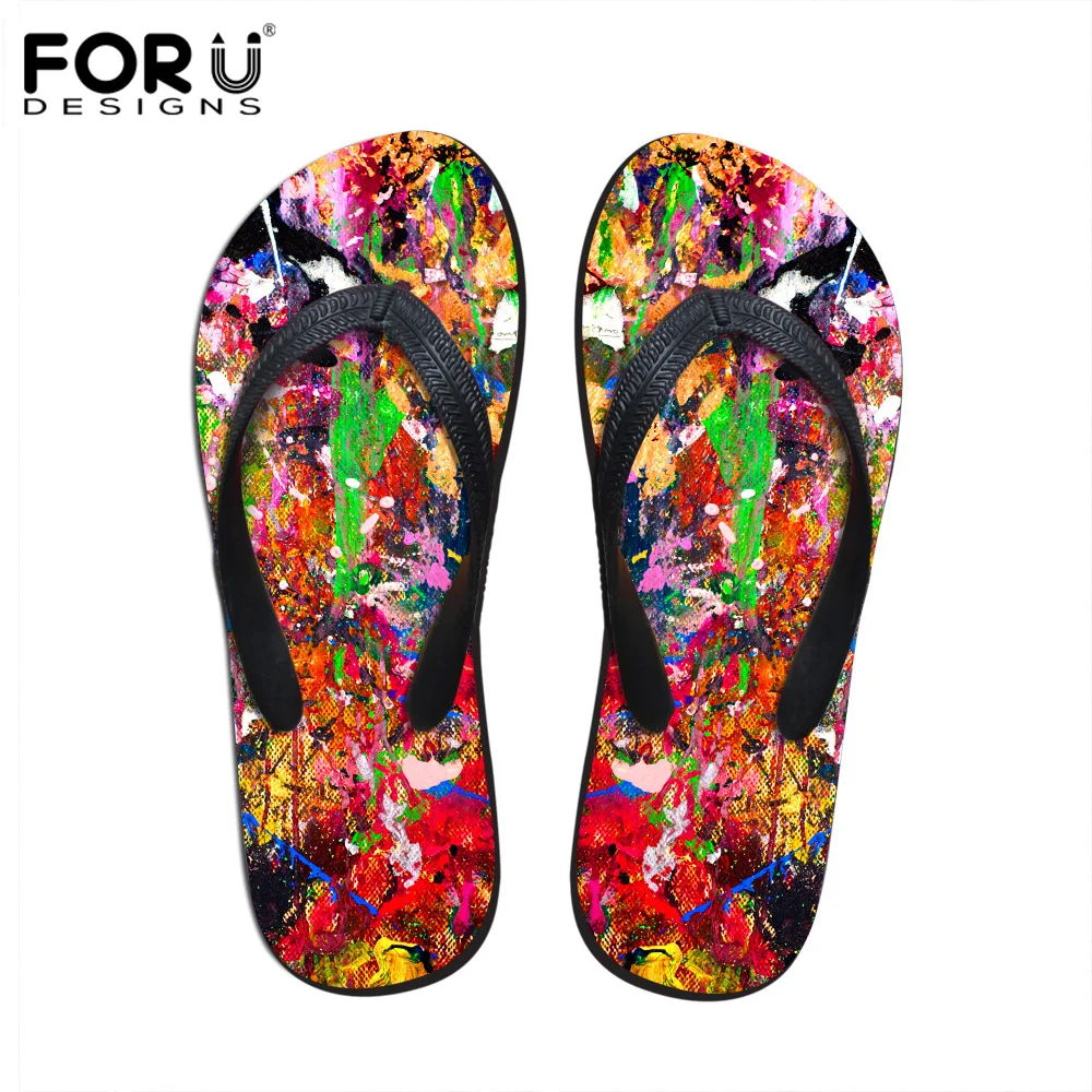 

FORUDESIGNS Casual Ladies Soft Flip Flops 3D Mix-color Printing Women Home Slippers Non-slip Beach Summer Flipflops Woman Shoes