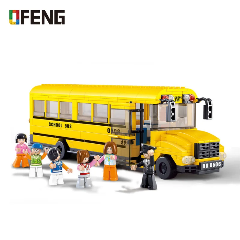 

School Bus Building Blocks learn and education DIY Yellow car fingure bricks Compatible Toys for Children