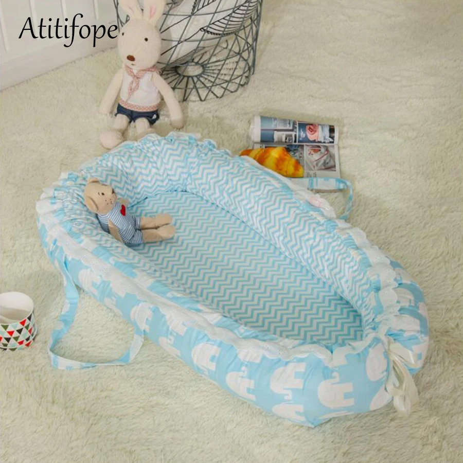 85*50*10cm Baby Cotton Foldable Bed Removable Newborn Crib Portable An Crown Bionic Bed Folding Washable baby crib