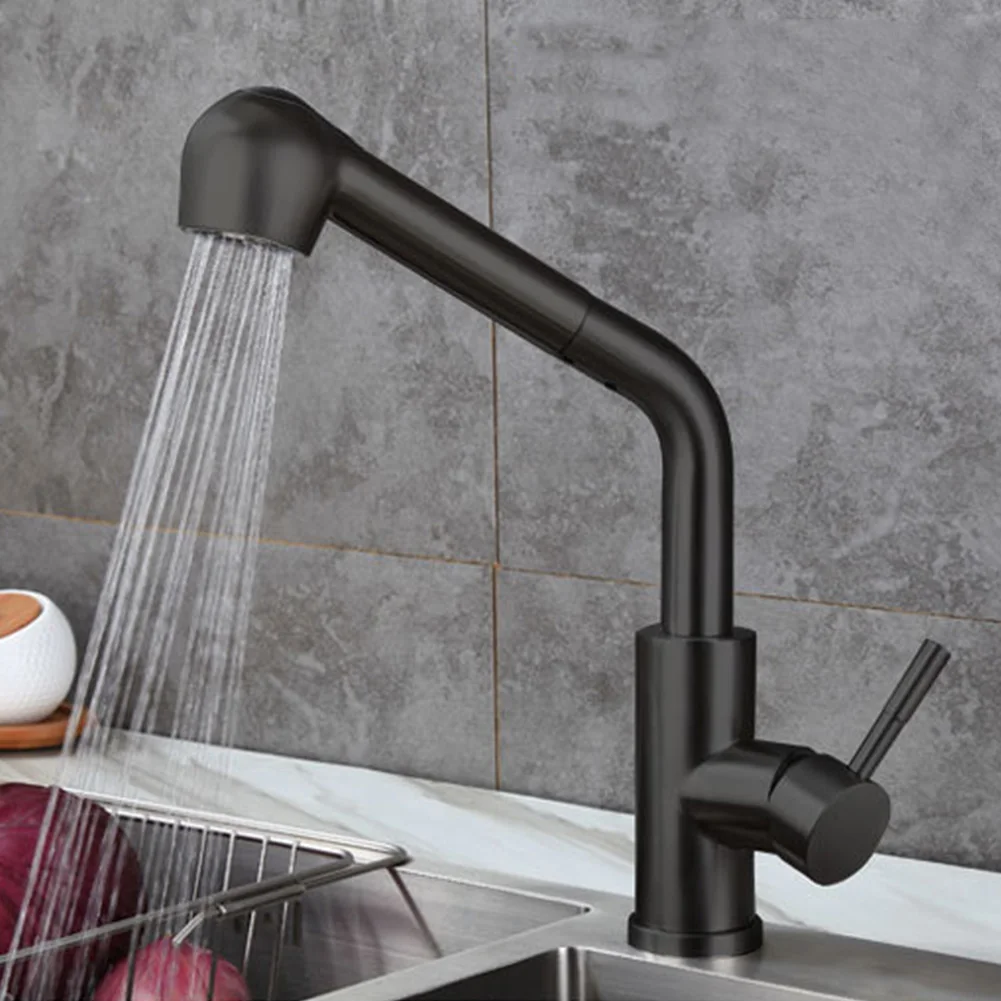 

Kitchen Pull Out Faucet One Handle Stream Sink Sprayer Kitchen Single Hole Rotatable Tap Rustproof Stainless Steel Faucet~