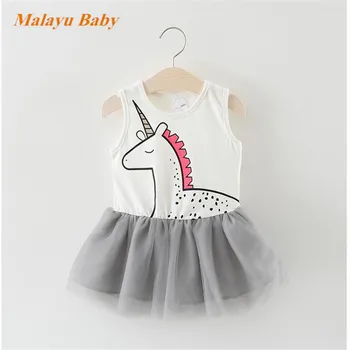 

Malayu Baby Girl baby dress 2019 summer new girl cartoon print sleeveless mesh dress 0-3 years old baby clothing
