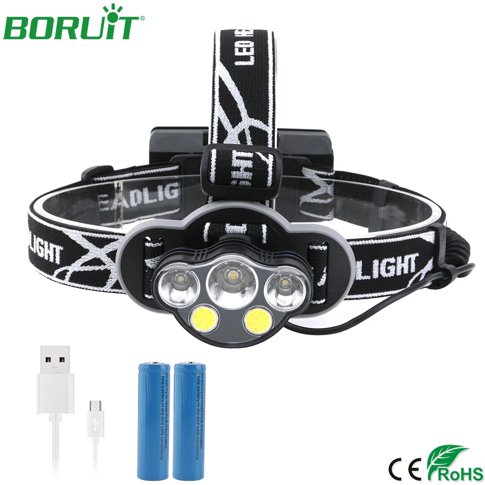 

BORUiT Super Bright T6 LED Headlamp 8-Mode Lanterns USB Rechargeable Waterproof Headlight Camping Hunting Head Torch Light 18650