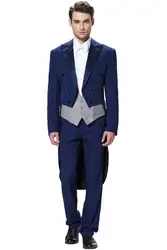 2017 новое поступление темно-синий смокинг мужские из трех предметов 2016 Новый Свадебный костюм фрак и смокинг Брюки Костюмы мужские костюмы