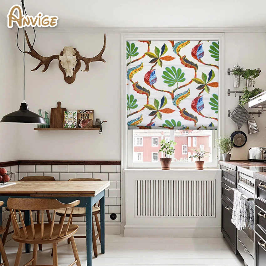 Pastoral Floral Printed Roman Shade Window Drapes (1)