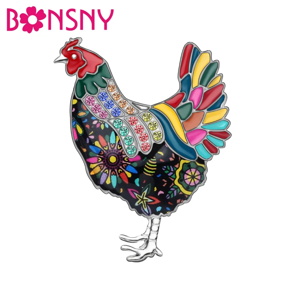 Bonsny Enamel Alloy Cute Hen Chicken Brooches Clothes Scarf Pin Fashion Novelty Jewelry For Women Girls Party Gift Decoration