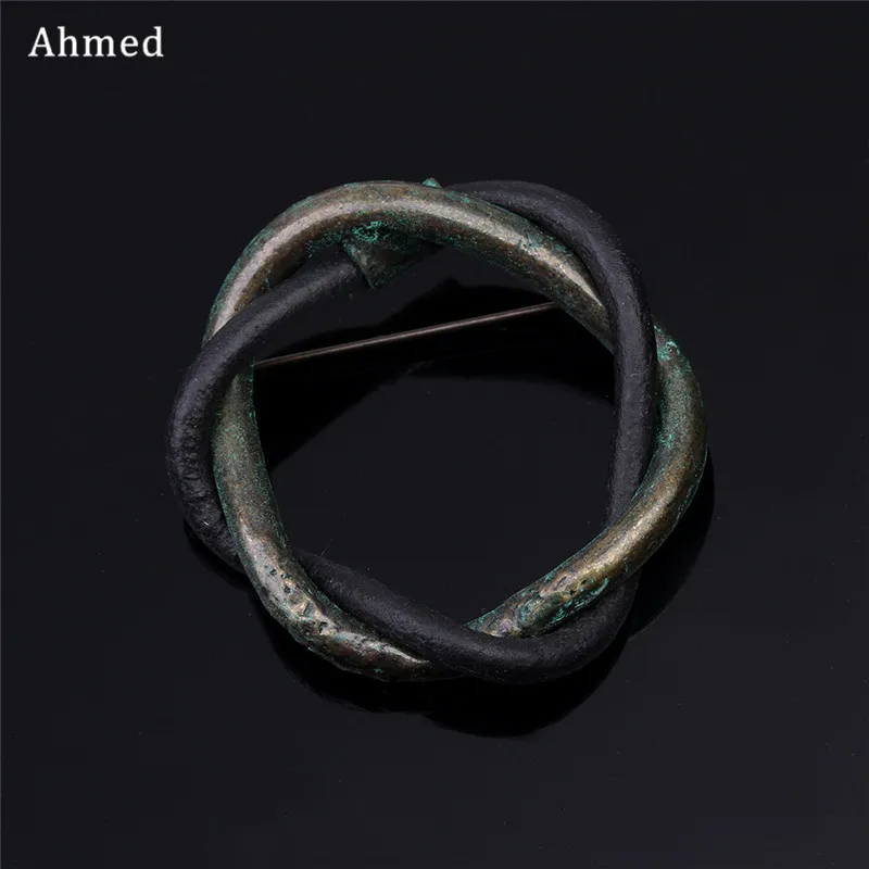 Женская Винтажная брошь из сплава Ahmed черная кожаного шнура на застежке