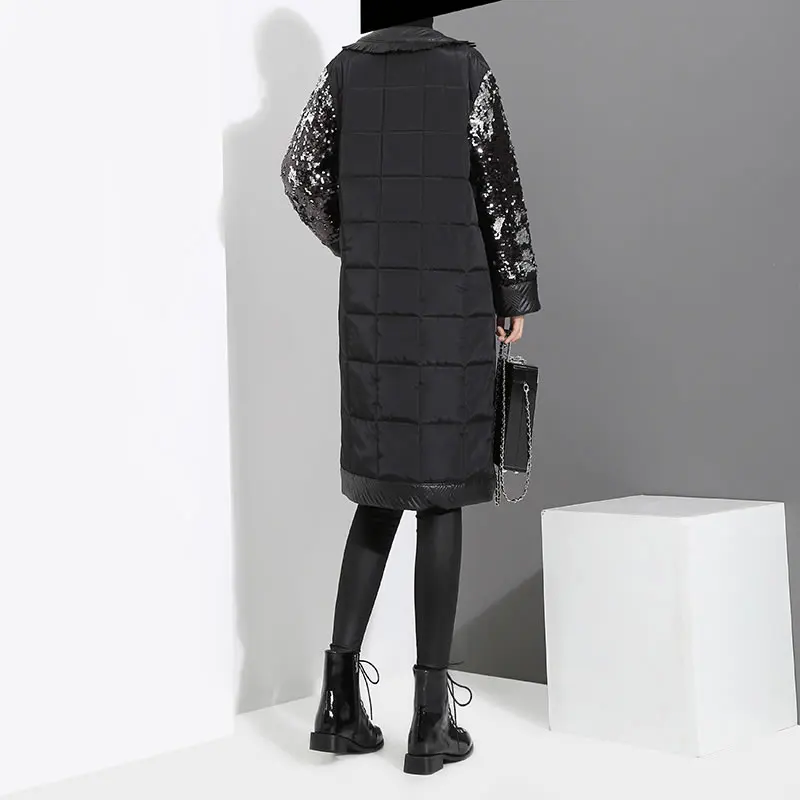 Femmes Corée Zll2516 Large Poitrine xitao Long Unique Stand Automne À Couleur Solide Parka Col Black 2018 Paillettes De Taille Mode fwFtqUYt