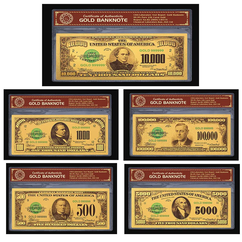 

US Gold Plated Banknote Copy Paper Money Five Thousand Dollars Home Decoration Crafts USD Money Collection