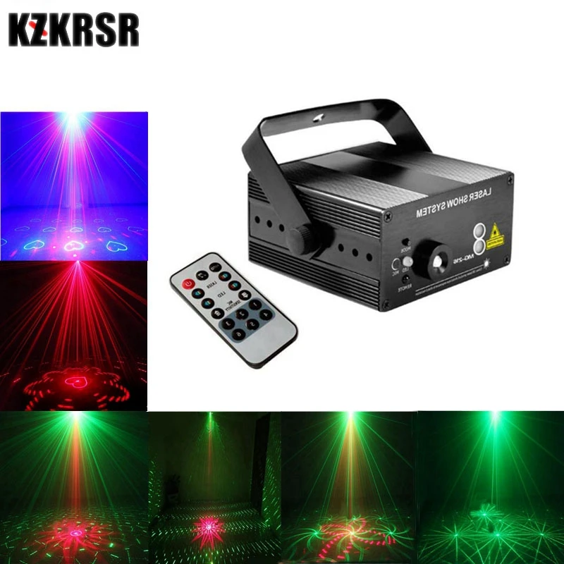 

3 Lens 40 in 1 Blue LED Red & Green Laser Stage Light Remote Control Professional Projector Stage Lighting Effect for KTV Bar