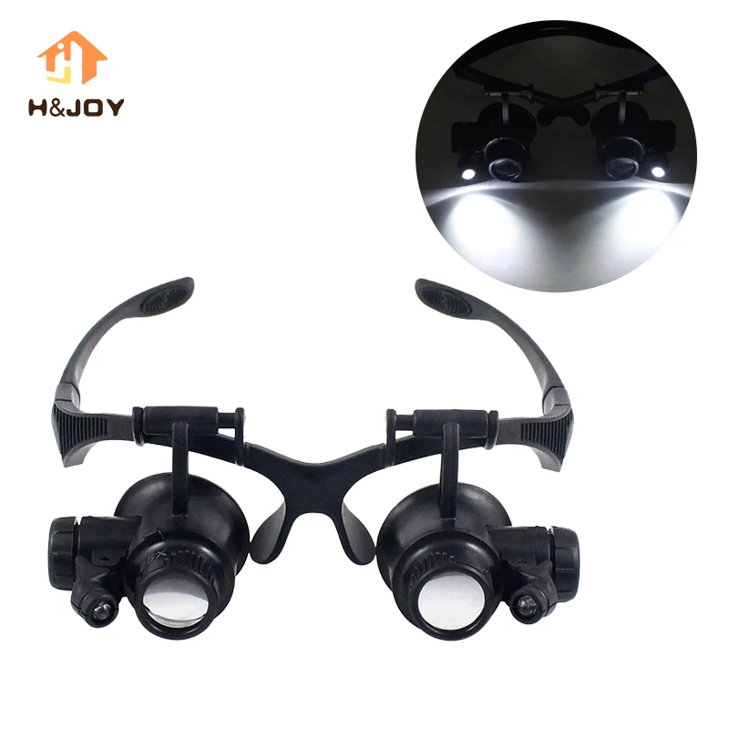 Magnifying Glasses 10X 15X 20X 25X Eye Jewelry Watch Repair Magnifier Glasses 2 LED Lights Microscope LED Magnifying Glasses