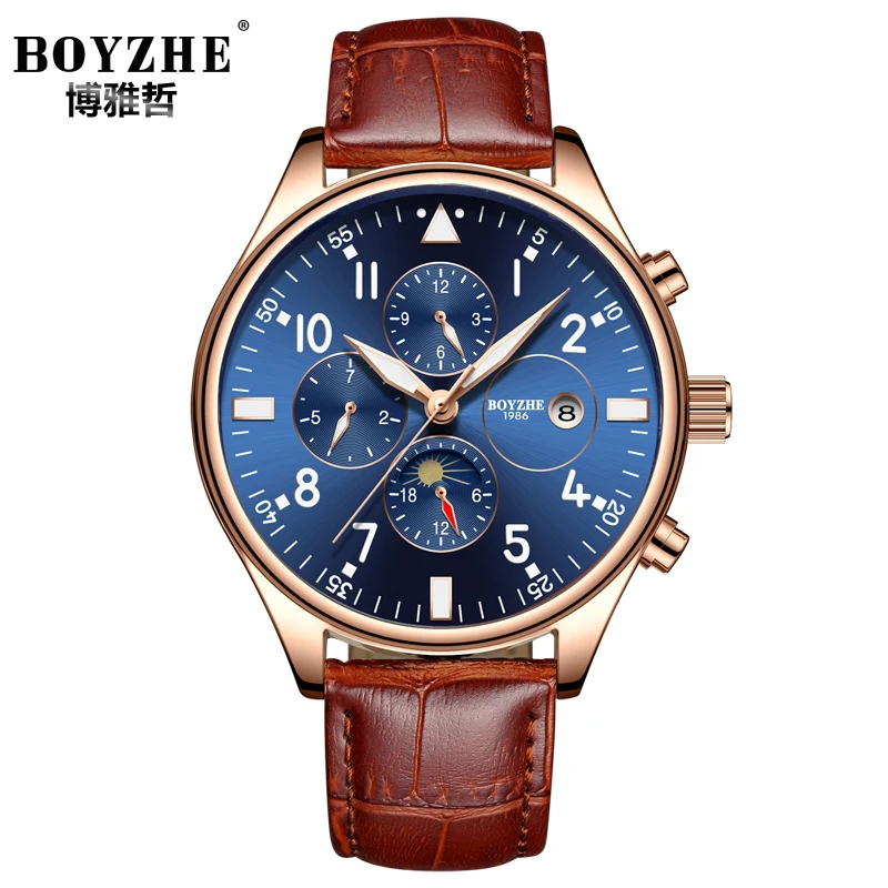 

Jam Tangan Pria Otomatis Genuine Leather Strap Fully-Automatic Imported Movement Chronograph Automatic Man watches