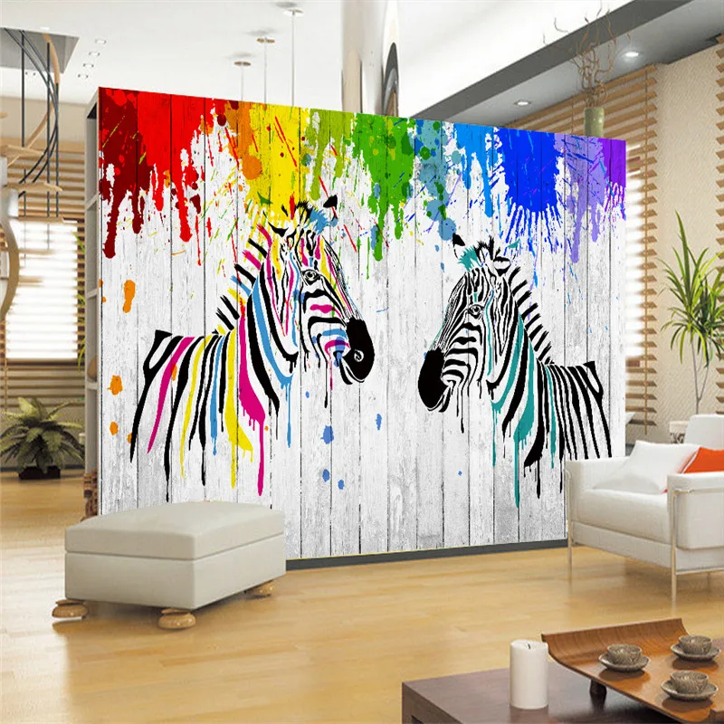 Hand painted Wall Murals Zebra Striped Woods Wallpapers 3D Cartoon Kids