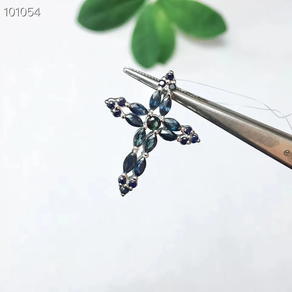 Sapphire Cross pendant Free shipping Natural and Real sapphire 925 sterling silver pendant