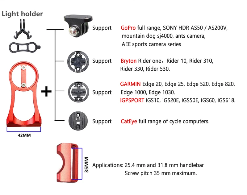3 в 1 держатель для велосипедного компьютера, зажим для фар, кронштейн для велосипедного руля, адаптер для GARMIN Edge gps для Gopro Hero