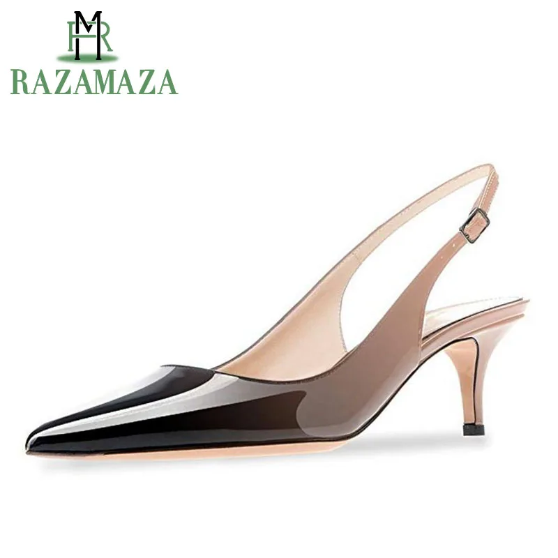 

RAZAMAZA Size 35-45 Women High Heels Shoes Mixed Color Buckle Thin Heels Women Pumps Fashion Party Wedding Woman Footwear