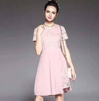 

Summer fashion ladies beautiful dress lace patchwork asymmetrical dress elegant cultivated party dress plus size vestido 5XL5328