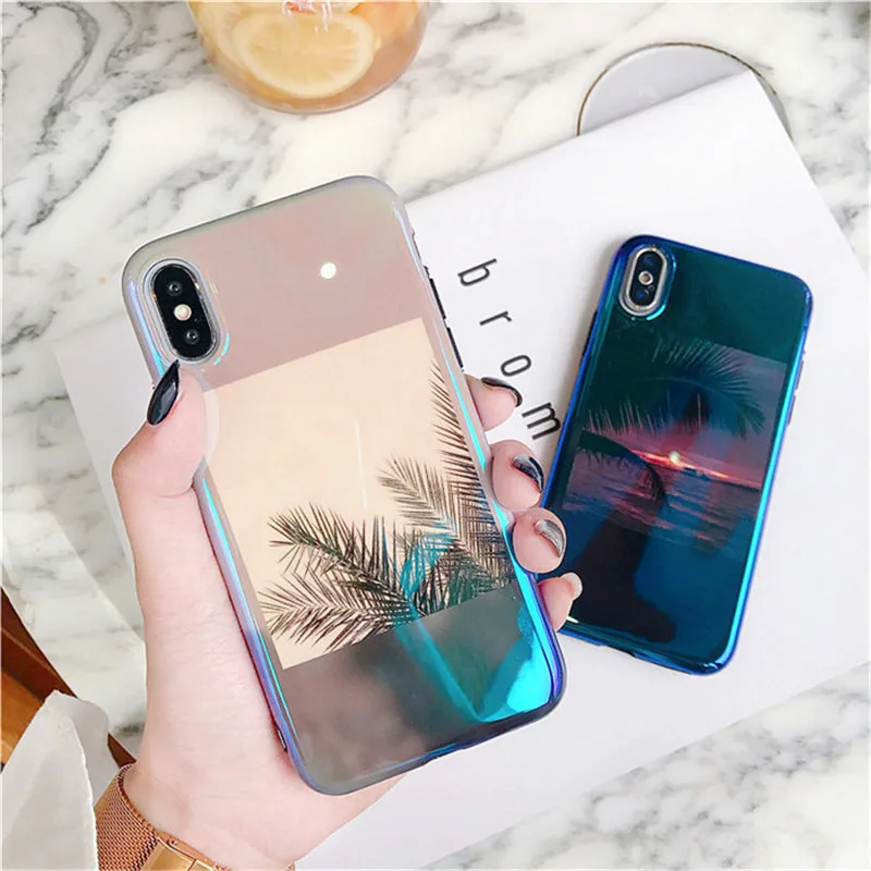 Blu-ray Лето Коко морской пляж телефон чехлы для iphone X 7 Plus 8 плюс Блестящий Мягкие TPU