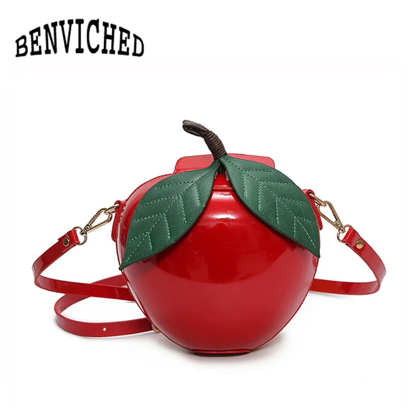 

BENVICHED Red Circular Apple Bag Fashion Female Messenger Bags Leaves Mini Bags for Teenager Girls Women Crossbody Bags R01