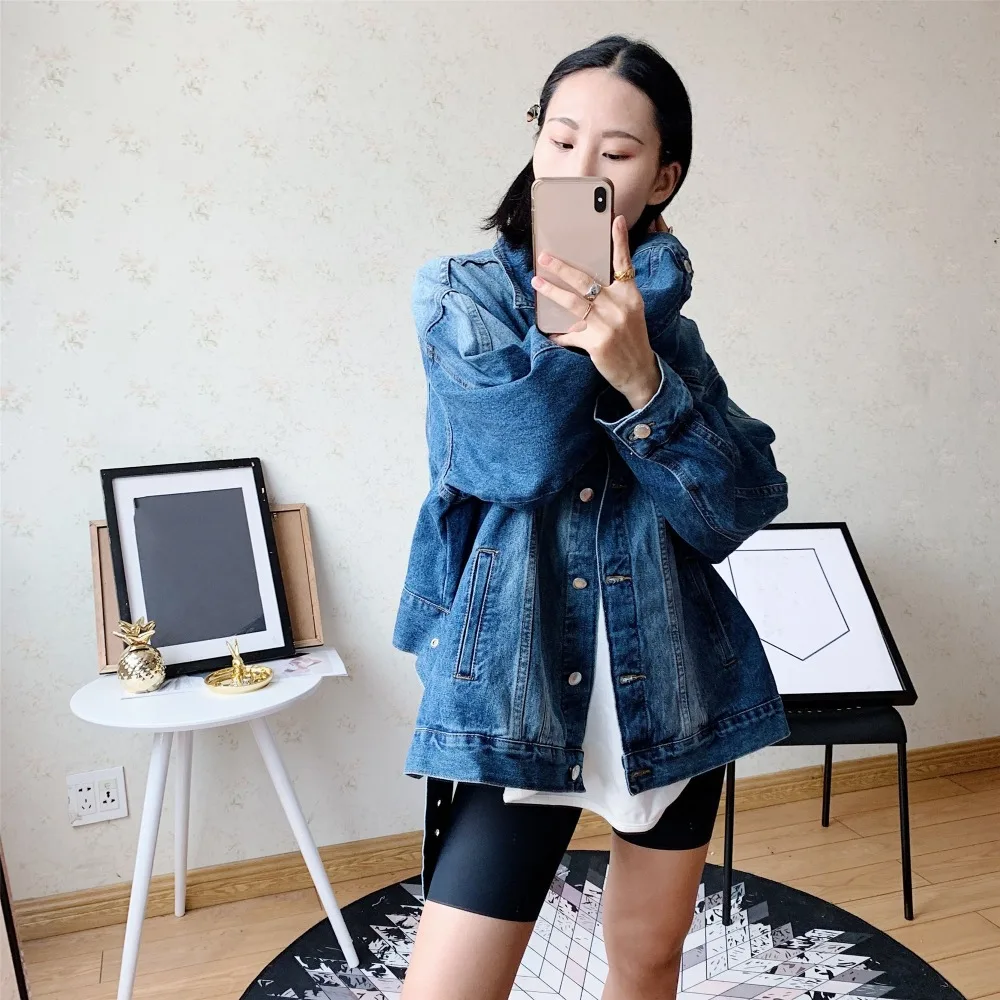 WHITNEY WANG Весенняя модная уличная джинсовая куртка в Корейском стиле с поясом Женская Стильная джинсовая куртка
