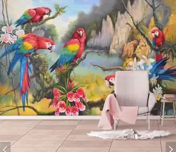 3D печатных попугай стены Бумага фото фрески для детей Спальня Гостиная дома Декор стены большой Размеры Papel де Parede 3d
