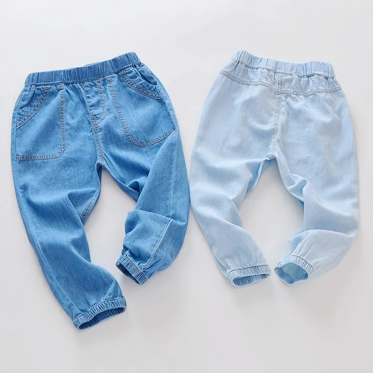 Спортивные штаны для маленьких мальчиков джинсовые штаны тонкие противомоскитные штаны для девочек джинсовые штаны с эластичной резинкой на талии Штаны для малышей Одежда для мальчиков