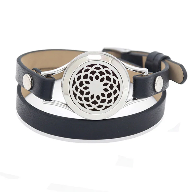 Новая мода 316L нержавеющая сталь эфирное масло браслет с украшением Кожа 25 мм магнитный браслет для ароматерапии для женщин - Окраска металла: B001