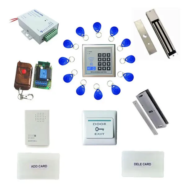 

free ship by DHL, access control+ power+magnetic lock+U bracket +remote control +exit button +door bell +10 tags,sn:em-005s