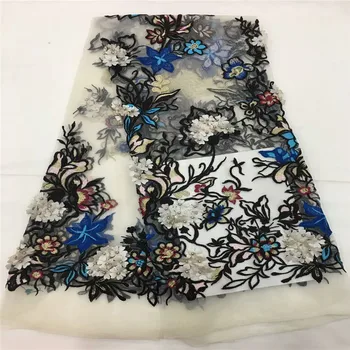 

3D French Lace High Quality African Tulle Lace Fabric 2018 beads Fabric For Nigerian Party Dress African Lace RF3-96