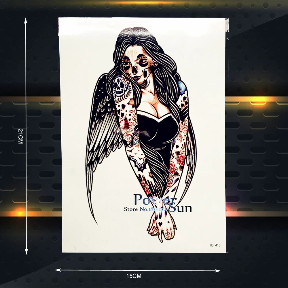 

Dark Angel Wings Water Tranfer Disposable Tattoo Women Health Painless Temporary Fake Tatoo Arm 21x15CM Wall Sticker Car Decal