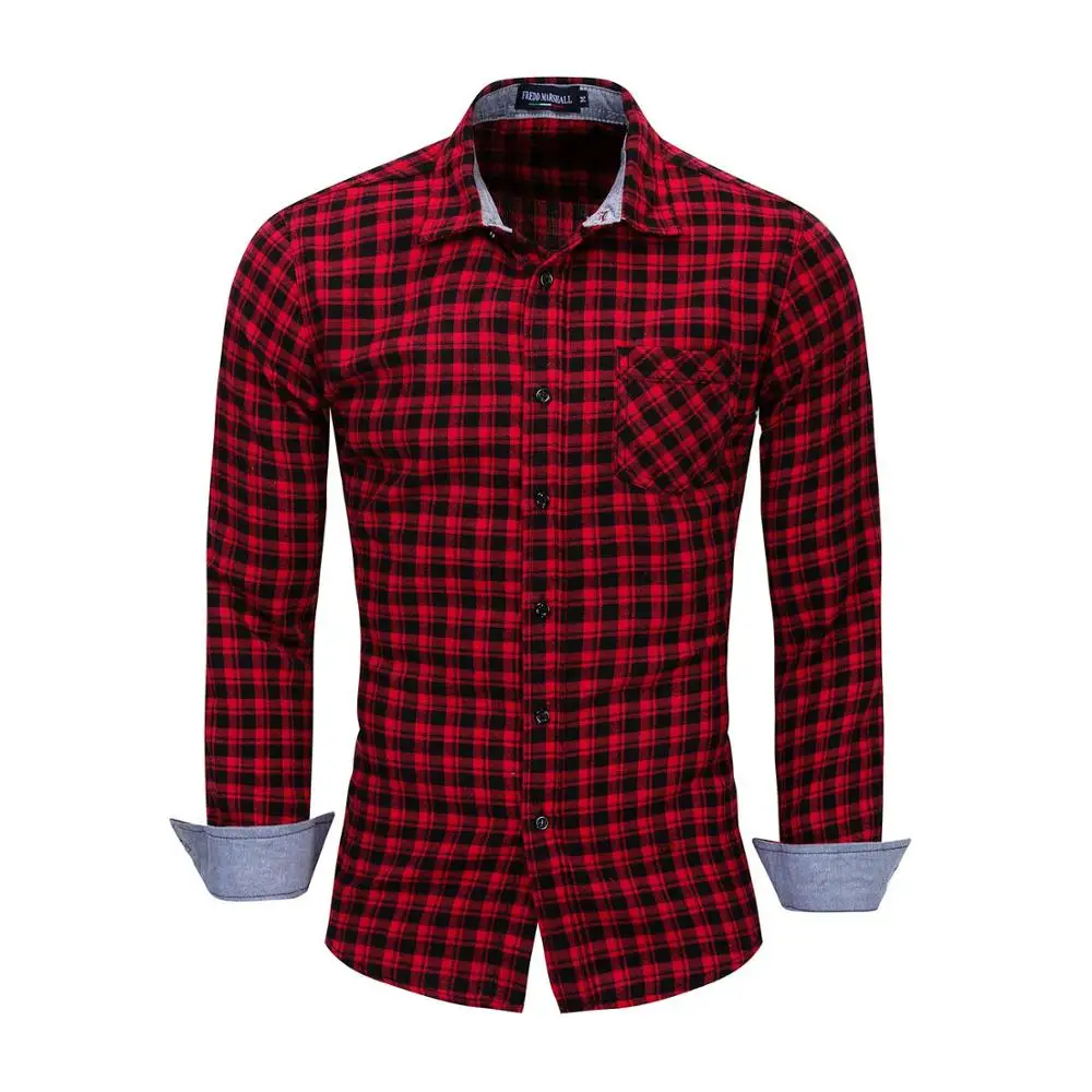 Лидер продаж, новинка, мужская рубашка, одноцветная, мужская, с длинным рукавом, повседневные рубашки, хлопок, дышащая, модная рубашка, Европейский Размер 3XL - Цвет: red FM170