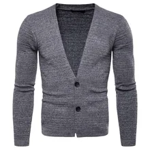 Новое поступление мужской кардиган свитер модный хлопок v-образный вырез однотонный длинный рукав свитера для мужчин Повседневный тонкий прилегающий вязаный свитер