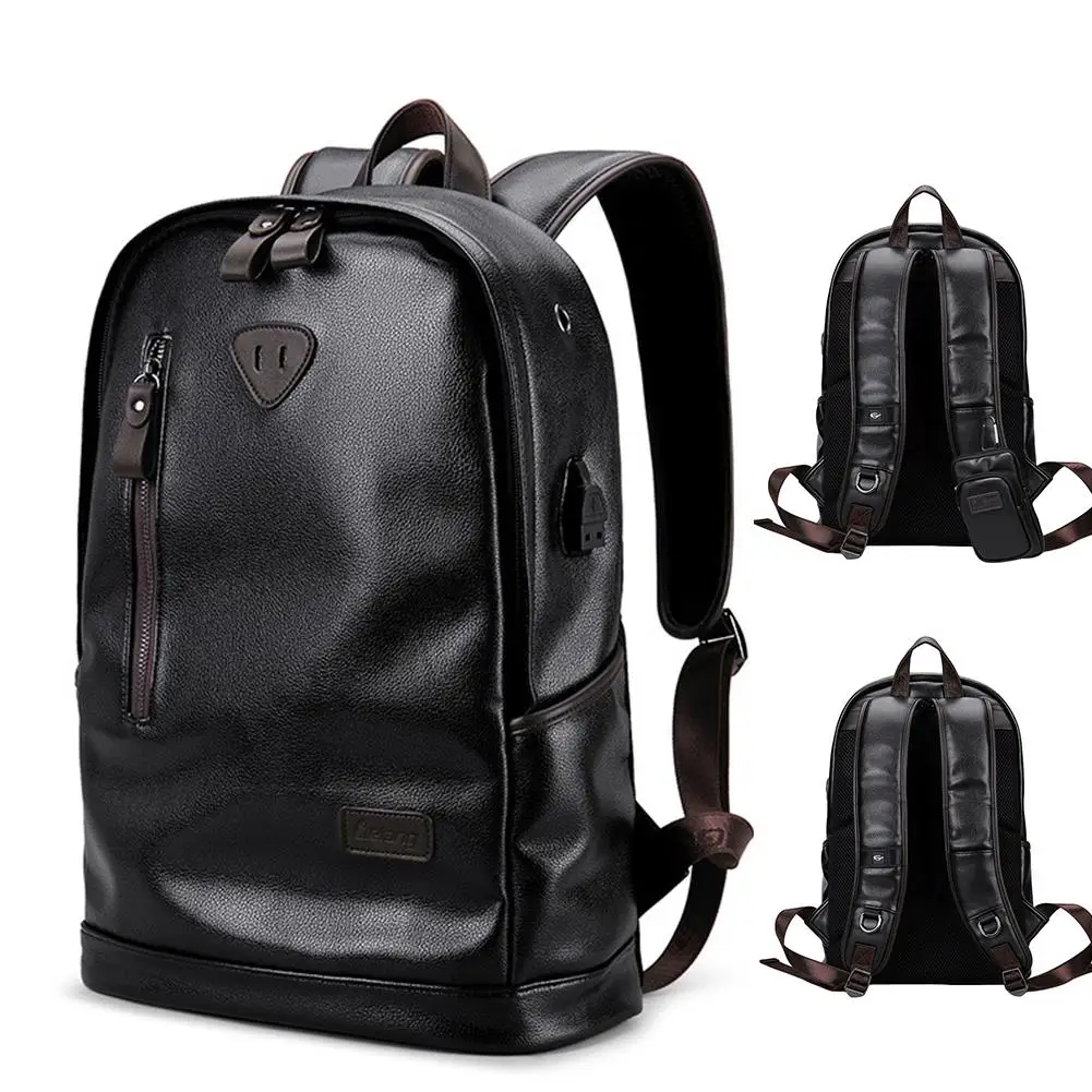 

Fashion Men Multipurpose Waterproof Large Capacity Faux Leather Shoulder Bag Backpack