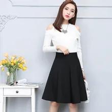 Женская Осенняя юбка с высокой талией эластичная черная красная винная трапециевидная Офисная Женская юбка плюс размер винтажная плиссированная юбка с безопасными брюками