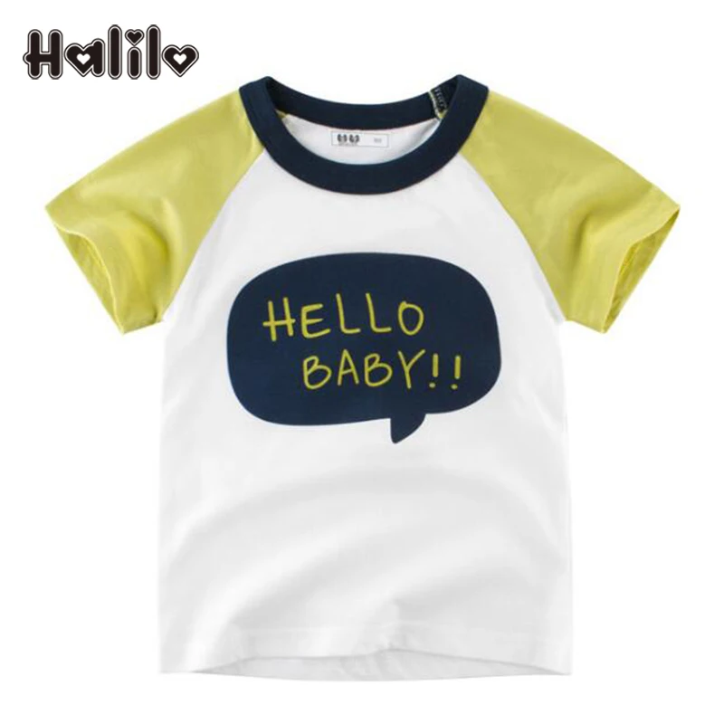 Halilo/рубашки с короткими рукавами для мальчиков, с буквенным принтом, хлопок 2019, топы для мальчиков, футболки, детская одежда, футболки для