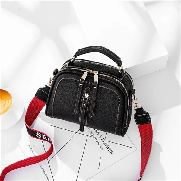 Hot Small Contrast Color Top-Handle Bag Women Crossbody Bags Phone Purse Fashion Single Shoulder Zipper PU Leather Bags - Цвет: black