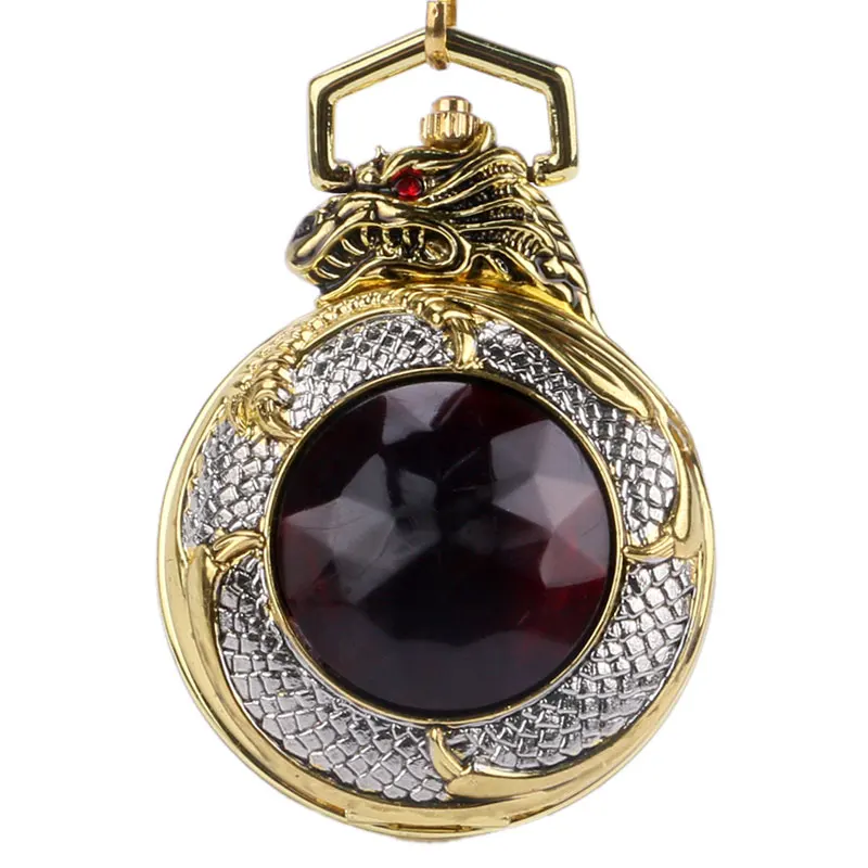 Часы женские карманные с серебристым драконом и красным гранатом|fob watch|pocket watch
