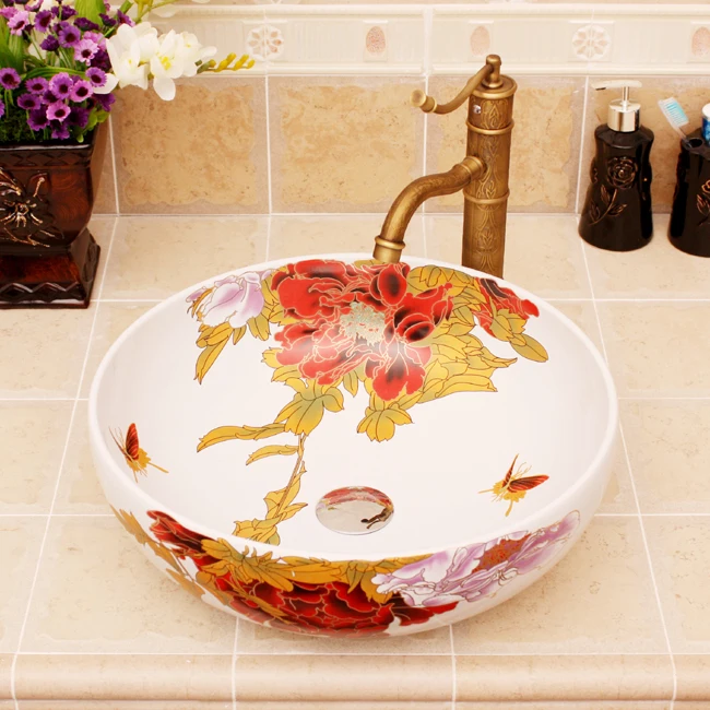 White color round Jingdezhen ceramic art counter basin wash basin lavabo sink Bathroom sinks washing basin (3)