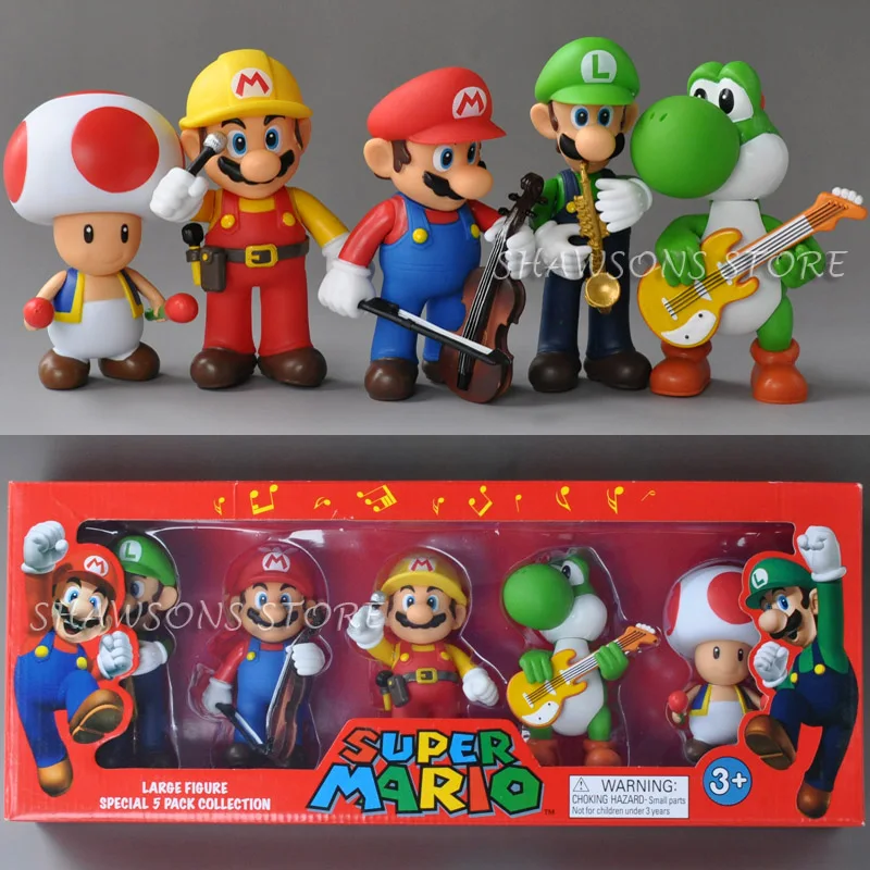 

Super Mario Toys Action Figures Luigi Yoshi Toad 5" Large Figure Music Special 5 Pack Original