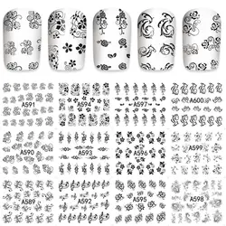 12 листов черный цветочный узор Дизайн ногтей воды Перевод надписи наклейки для ногтей ползунок тату для ногтей Интимные аксессуары