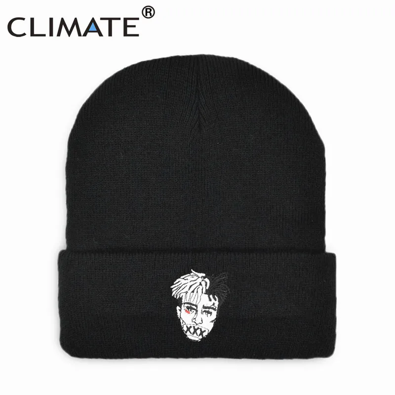 CLIMATE Xxx Rapper Beanie Hat Revenge, шапка с дредами, шапка бини для мужчин и женщин, вязанная зимняя шапка, хип-хоп шапка, шапки - Цвет: Black
