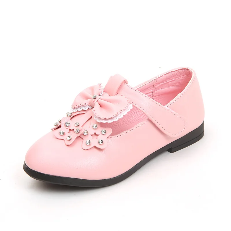 

JGSHOWKITO Princess Girls Shoes Fashion Casual Children's Flats PU Leather Soft Bow-knot With Rhinestone Sweet Kids Toddler Girl