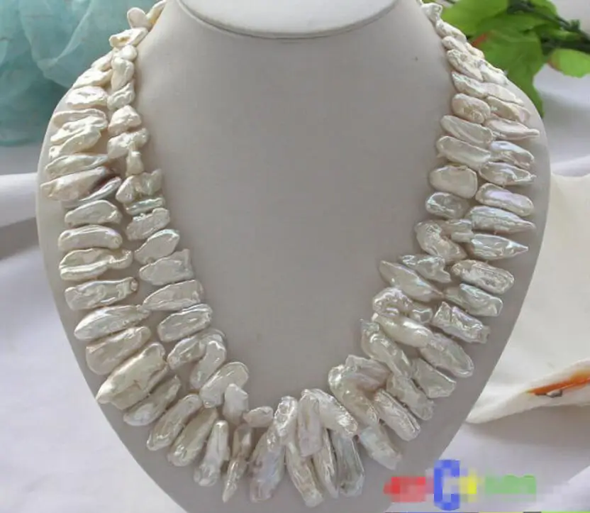

Free shipping hot sale Women Bridal Wedding Jewelry >>2ROW 20" 35MM WHITE DENS BIWA CULTURED PEARL NECKLACE P2236