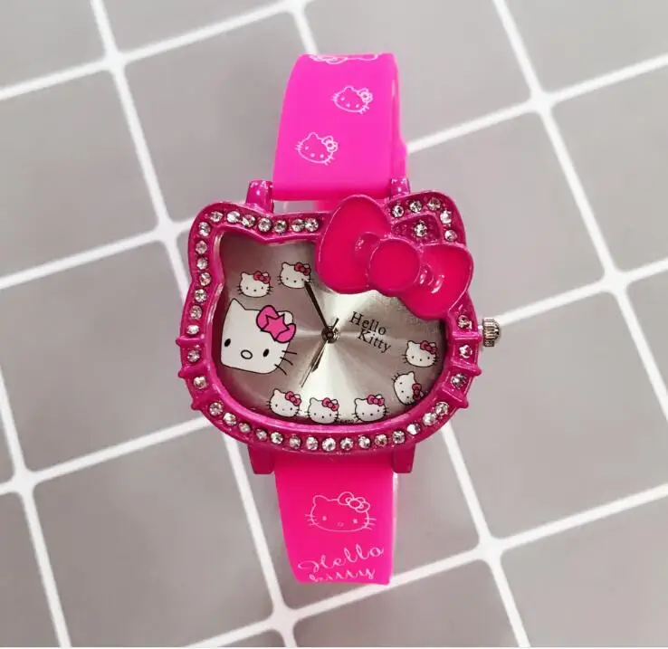 Дети hello Kitty мультфильм девушка студентка силиконовая лента кошка голова милые часы женщины - Цвет: Розовый