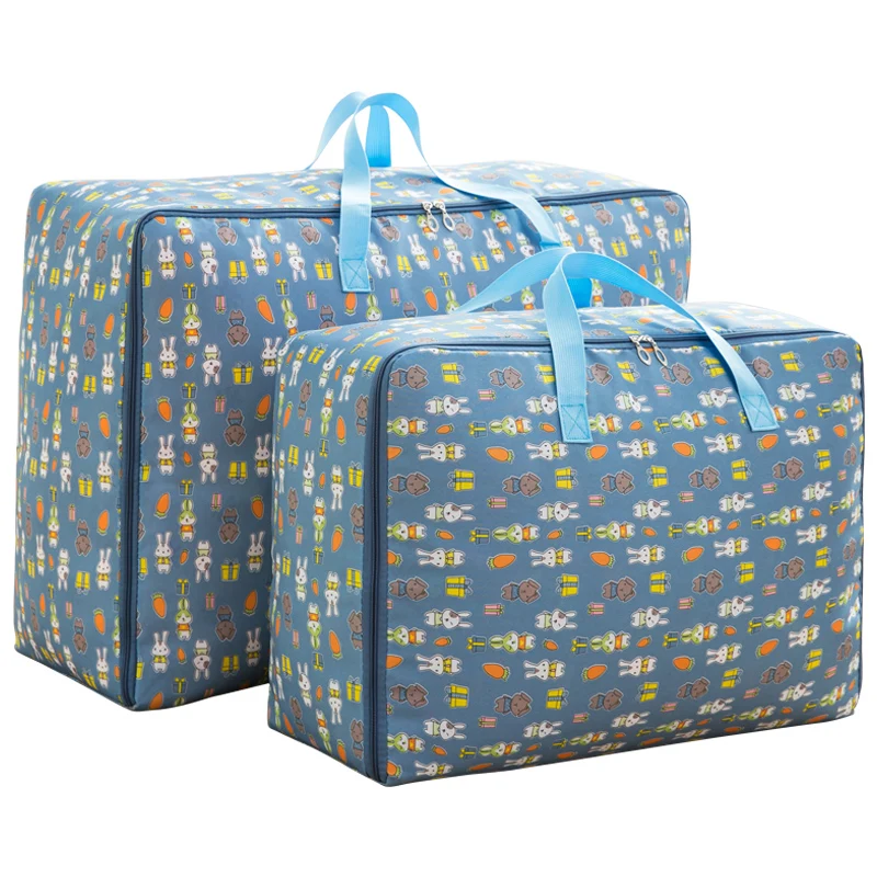 Cute Cartoon Print Oxford Storage Bag 2pcs/set Quilt Storage Organizer Waterproof Dirt-proof Closet Organizer For Bedding Cloth