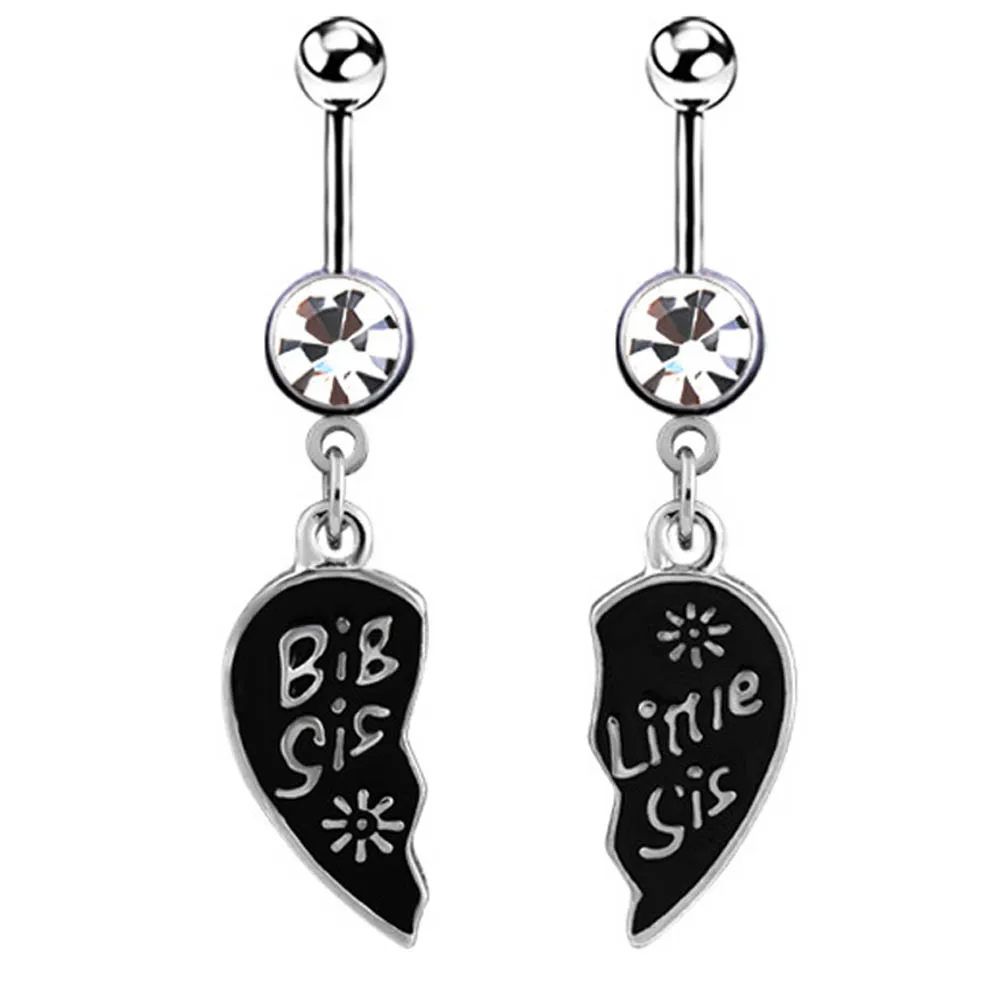 2PCS Big Little Sister Body Piercing Jewelry Crystal Button Navel Belly Bar Ring Giftsin Body