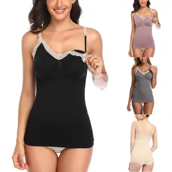 

Women's Maternity Lace Stitching Lactation Vest Sleeveless Tunic Tops Breastfeeding Pregnant 2019 New
